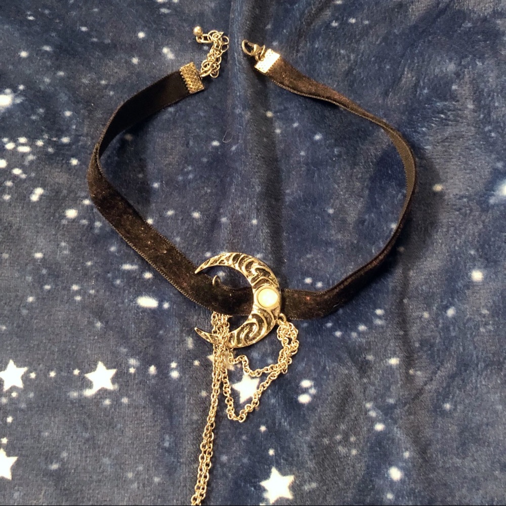 Crescent Moon Velvet Choker